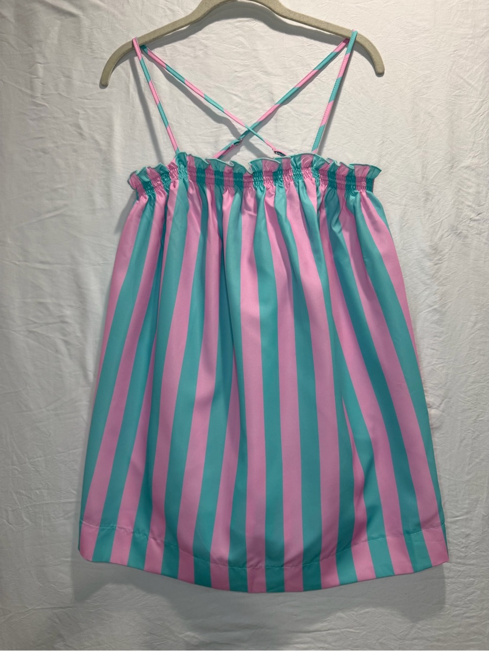 SHEIN Pink and Teal Striped Girls' Nightgown